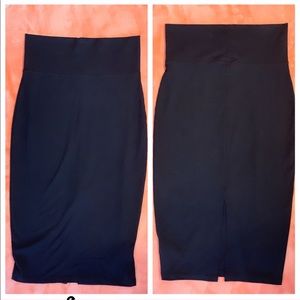Black pencil skirt with slit.